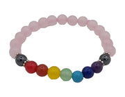 Beaded bracelet with pink, red, yellow, green, blue, and purple beads on a white background