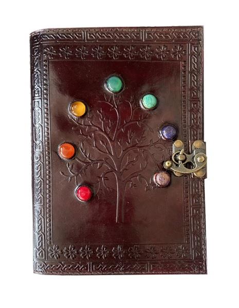 Leather Journal Tree Of Life With Chakra Stones