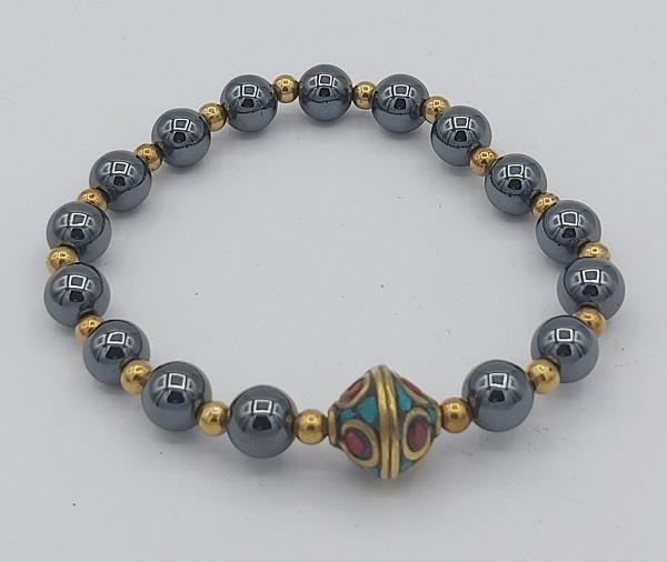 8mm Bracelet Hematite Himalayan Guru Bead | Earthworks 