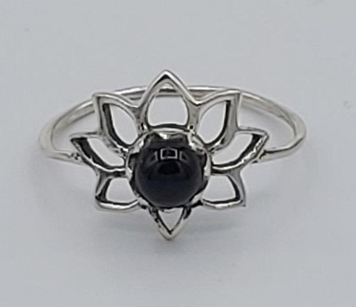 Ring Black Onyx Lotus Sterling Silver | Earthworks 