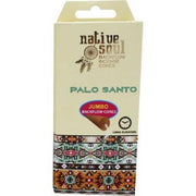 Box of Native Soul Palo Santo backflow incense cones with decorative patterns on a beige background