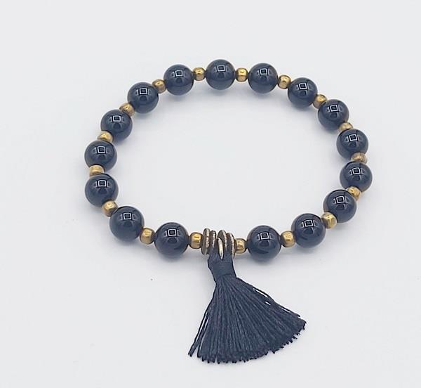 8mm Bracelet Onyx with Tassel | Earthworks 