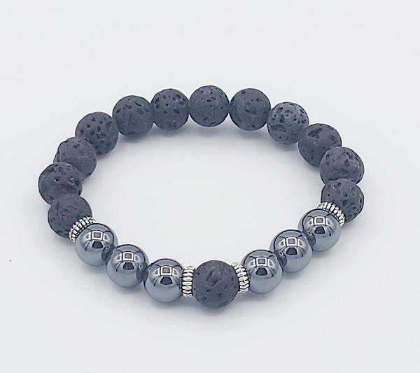 8mm Bracelet Lava Stone & Hematite Child | Earthworks 