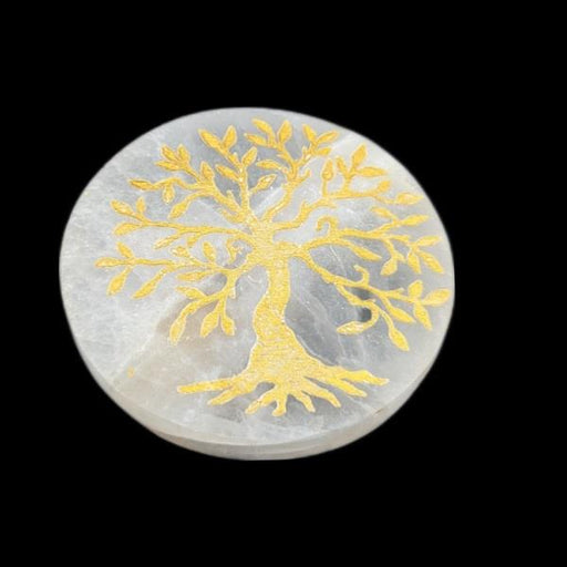Selenite Round Charging Plate Gold Tree | Earthworks 