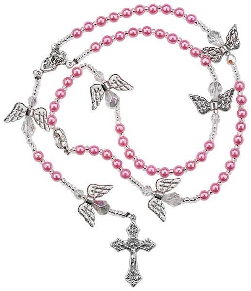 Pink Rosary With Angel Wings | Earthworks