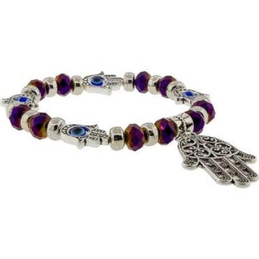 Bracelet Evil Eye Purple Bead Hand of Fatima|Earthworks