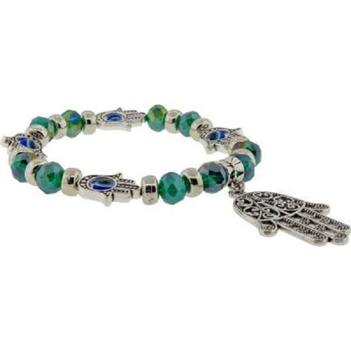Bracelet Evil Eye Green Beads Hand of Fatima|Earthworks