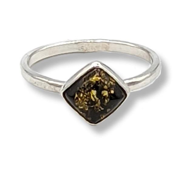 Ring Green Amber Diamond Sterling Silver | Earthworks