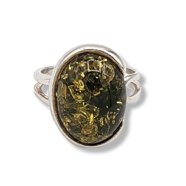 Ring Green Amber Sterling Silver | Earthworks