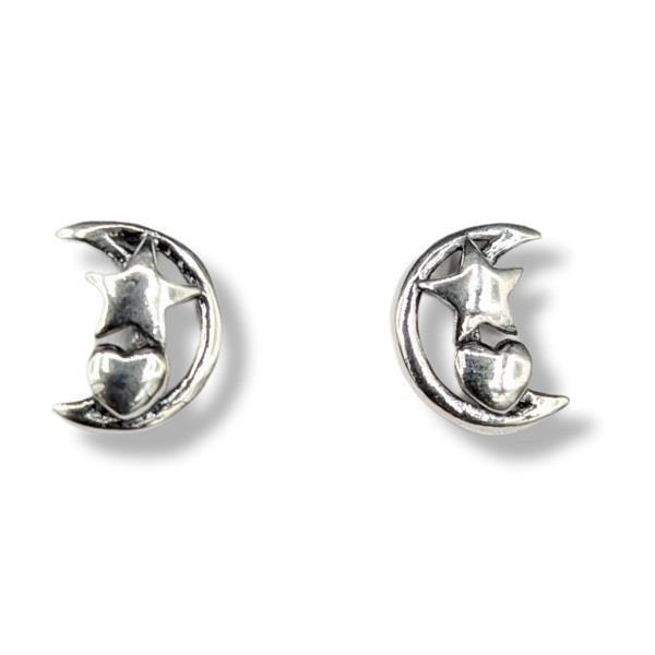 Earrings Moon & Star & Heart Sterling Stud | Earthworks