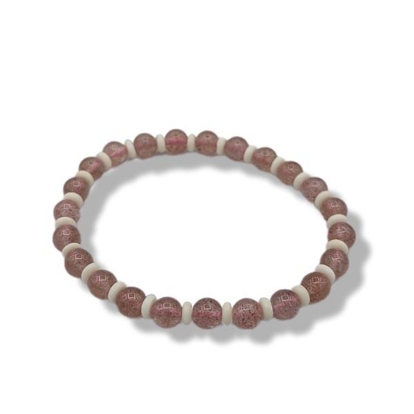 6mm Bracelet Strawberry Quartz and Bone | Earthworks