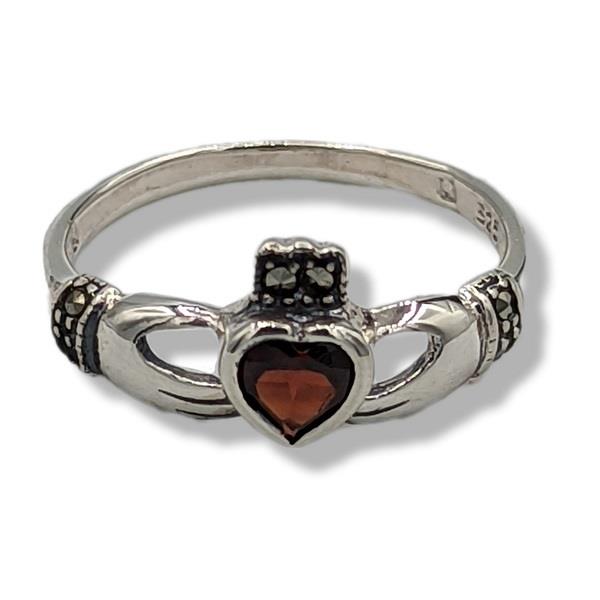 Ring Garnet Claddagh Sterling Silver | Earthworks