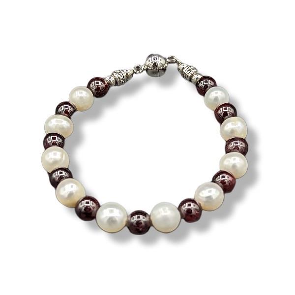 6mm-8mm Bracelet Garnet & Pearl | Earthworks