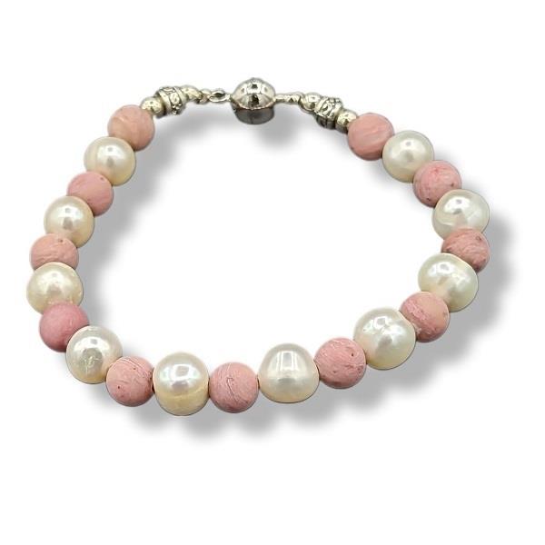 6mm-8mm Bracelet Rhodonite & Pearl | Earthworks