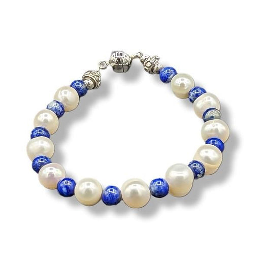 6mm-8mm Bracelet Lapis Lazuli & Pearl | Earthworks